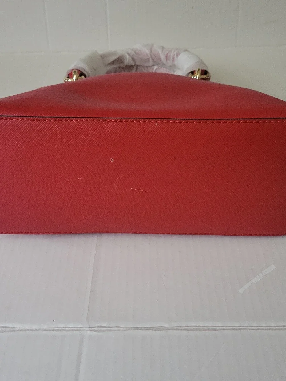 MICHAEL KORS Red Saffiano Dome Satchel with Gold Hardware